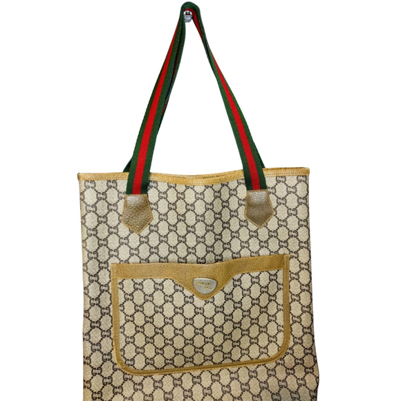 Authentic Vintage GUCCI PLUS GG Pattern Shoulder Tote Bag PVC Leather Brown - Picture 6 of 16